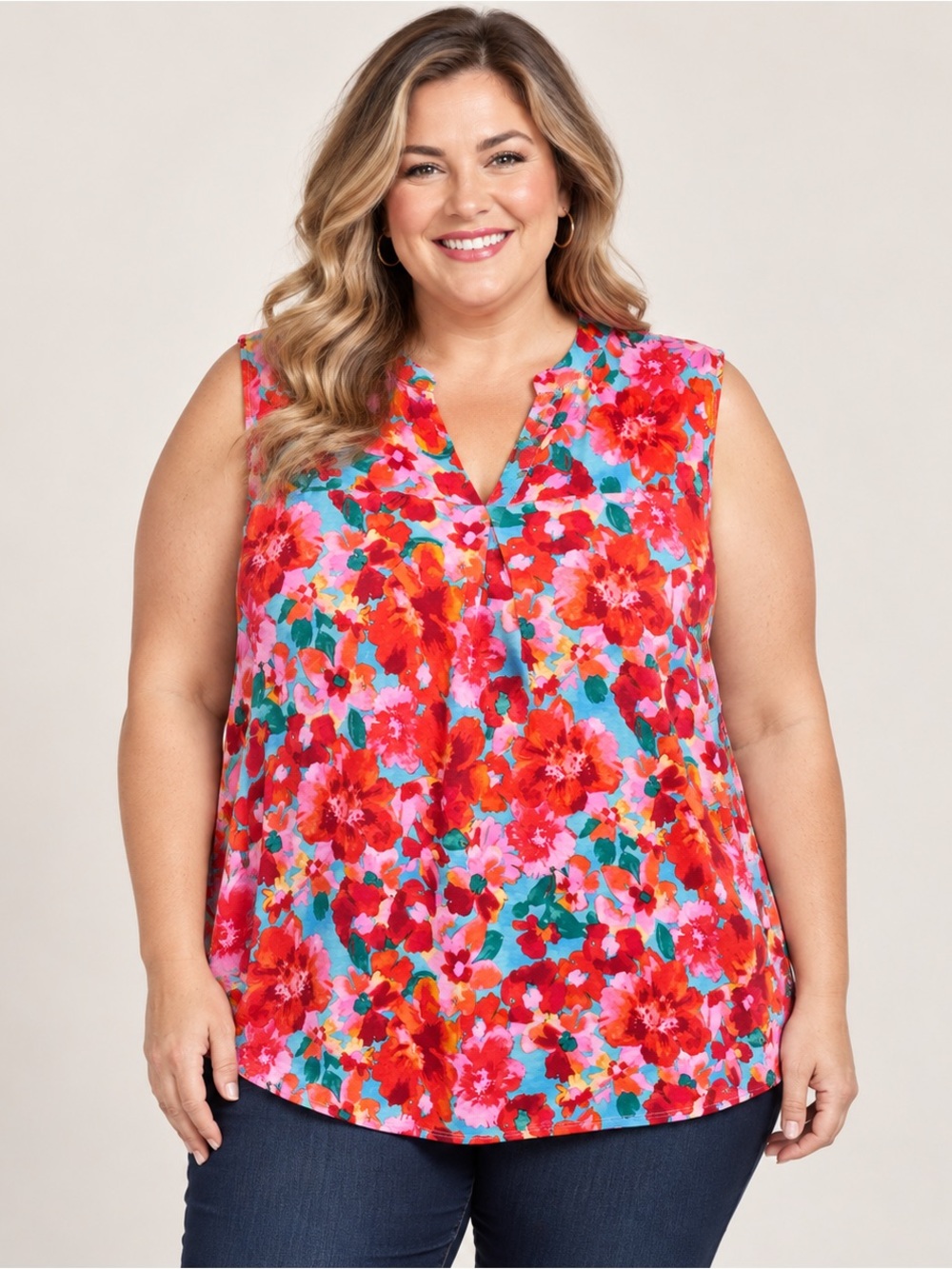 Dear Scarlett Floral Sleeveless Blouse Size 2X NWT
